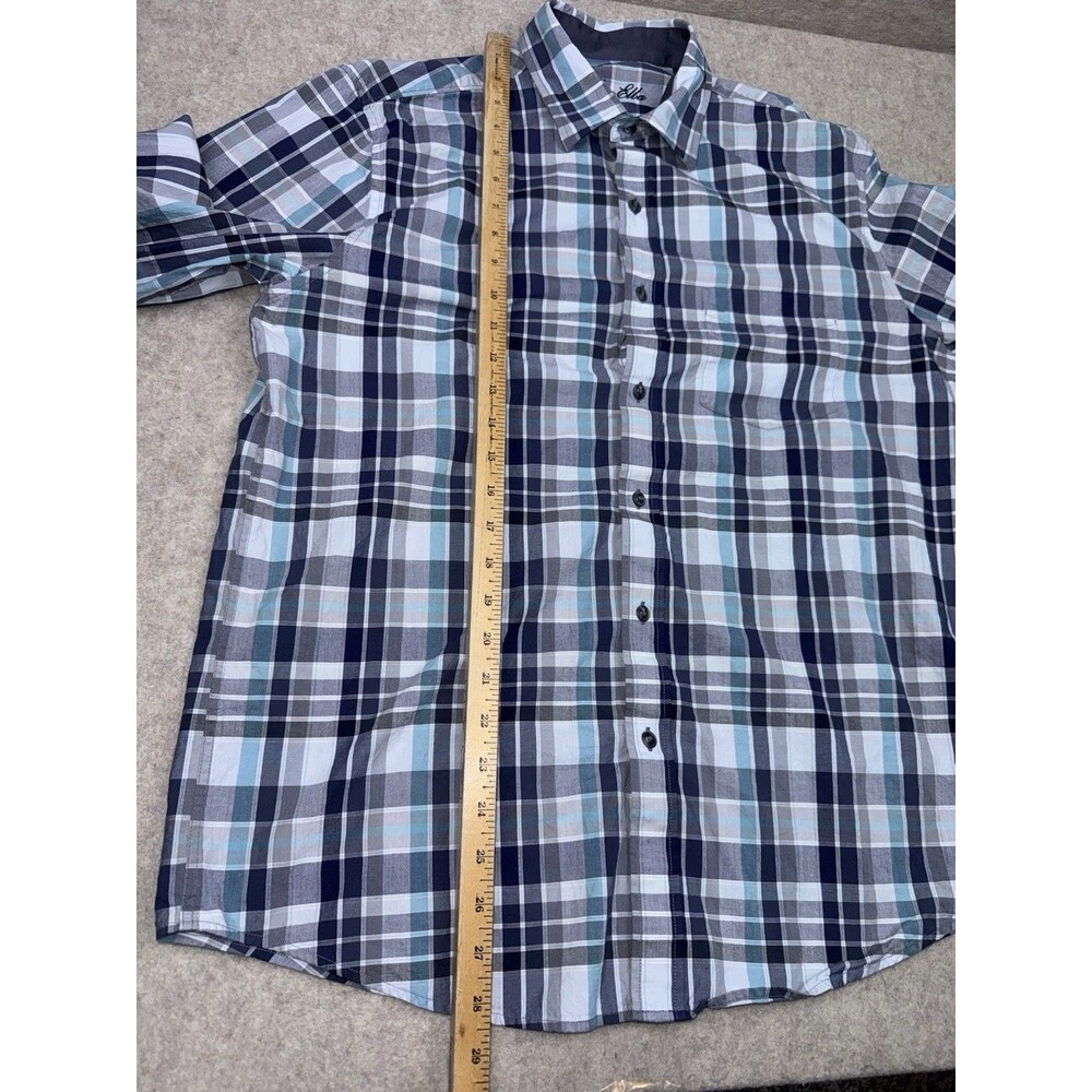Tasso Elba Men’s Long Sleeve Button Down 100% Cotton M 15-15.5 Blue Plaid - Picture 6 of 7